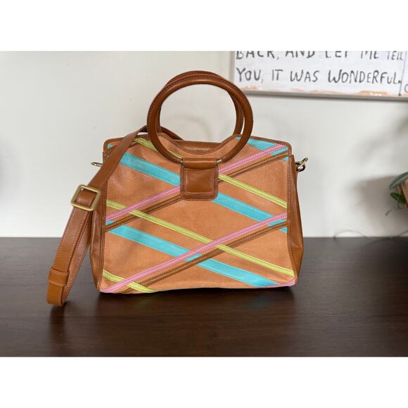 New without tags - HOBO Heidi Leather Satchel in Multi Stripe - Picture 1 of 11